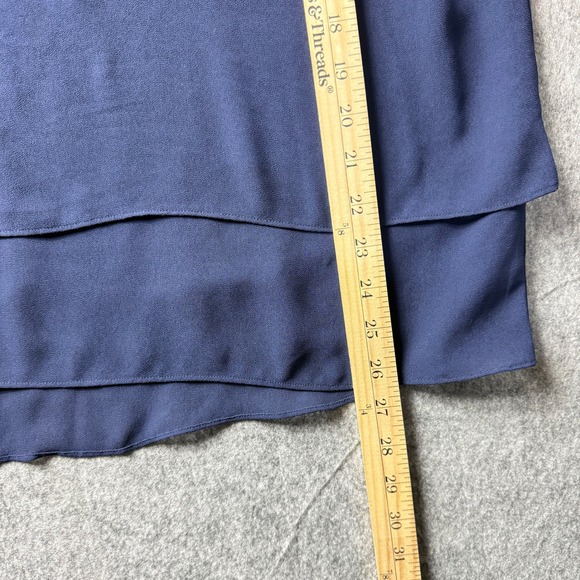 Michael Kors Womens 2XL Navy Blue Layered Chiffon Split Back Short Sleeve Blouse - Picture 3 of 7